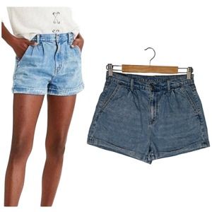 American Eagle Shorts Womens 4 Mom Short Cuffed Pleated Pockets Denim Blue